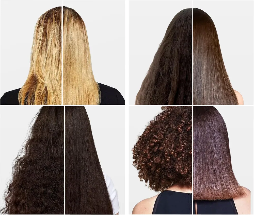Four heads of hair before and after a Fashion Gold Progressiva treatment